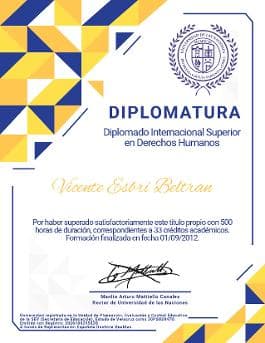 Muestra de diploma universitario internacional