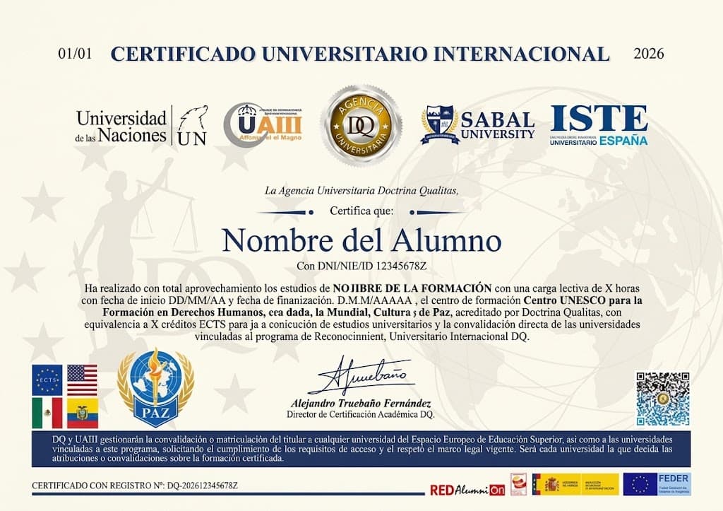Muestra del certificado universitario internacional opcional